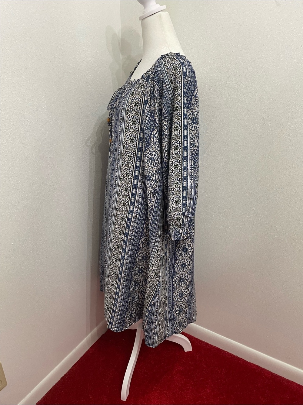 EC Naïf Blue and White Boho Printed Tunic Dress Plus Size 3X - Picture 4 of 14